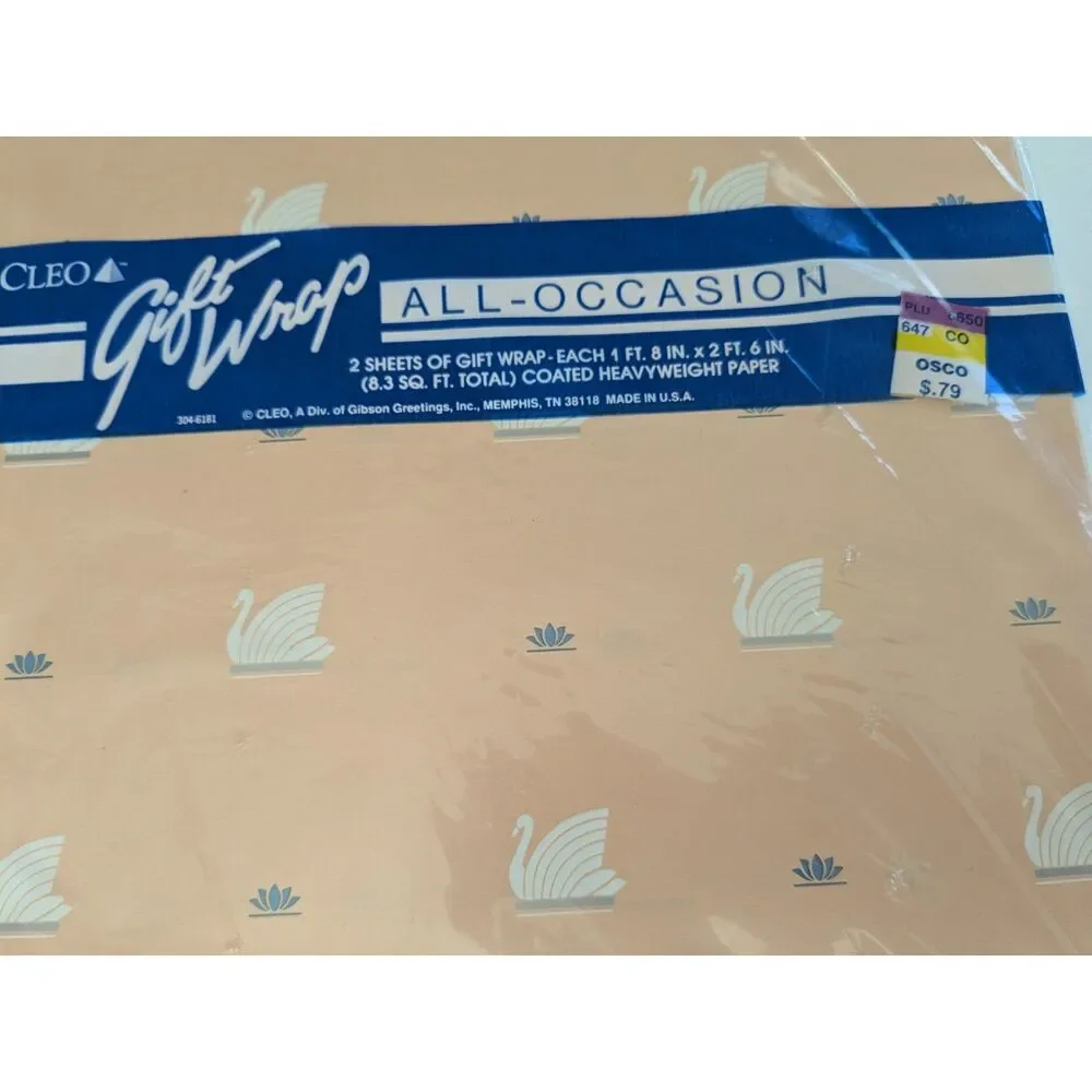 2 Packs Vintage/Retro Cleo Gift Wrap - Swans & Roses - 2 Sheets Each